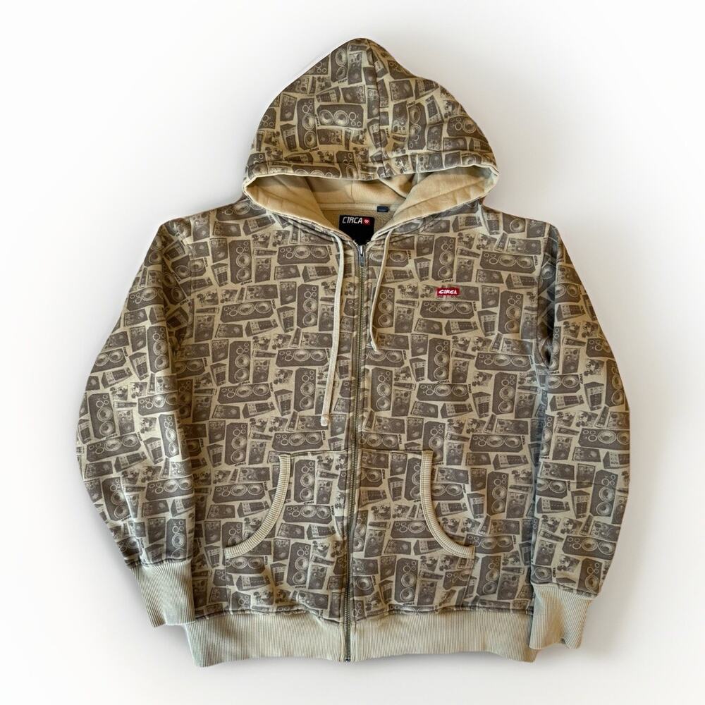 Vintage Circa Skateboards Jacket M Brown Full Zip Fleece Streetwear Punk AOP